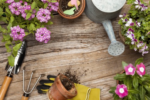 Gardeners applying safety checks before outdoor maintenance